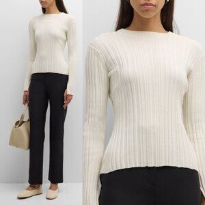 Loulou Studio Evie Ribbed Knit Pullover Sweater In Ecru Sz Small Semi-fitted